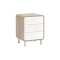 Modern Wooden Nightstand with White Drawers and Sleek Design