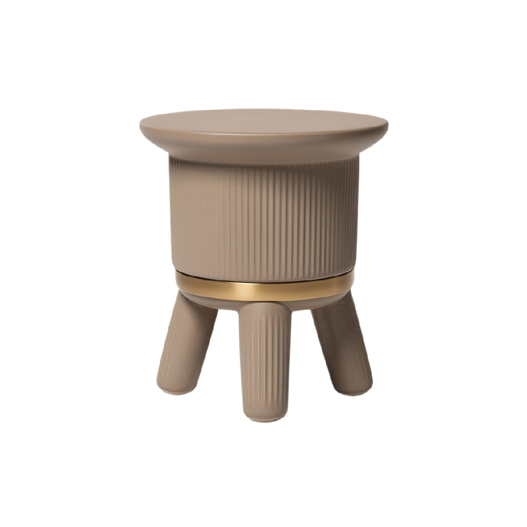 Modern Minimalist Beige Side Table with Gold Accent and Ribbed Design