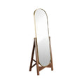 Elegant Freestanding Mirror with Wooden Frame and Gold Accents