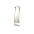 Modern Free-Standing Full-Length Mirror with Wood Frame and Storage Shelf